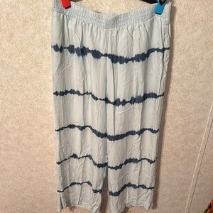 Wide Leg Tie-Dye Stripe Pants - Light Blue & Navy